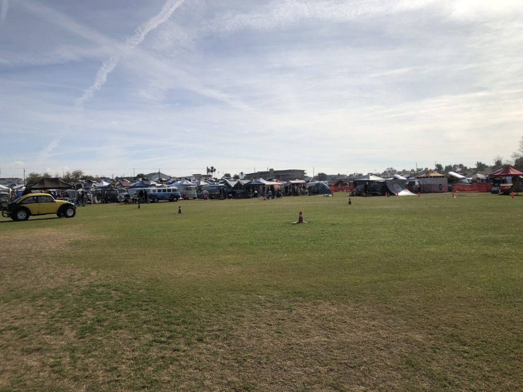 First campers line the grass area