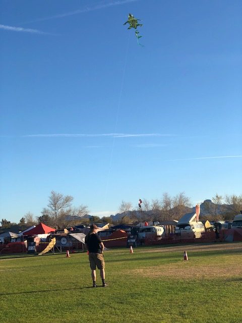 Kite-flying from the grass